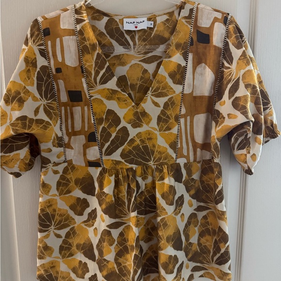NAF NAF Paris Golden Leaf Pattern Top - Picture 1 of 3